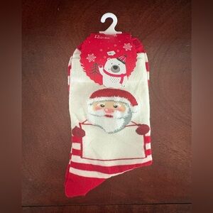 Festive red and white striped Santa Christmas Socks women’s size 9-11 NWT
